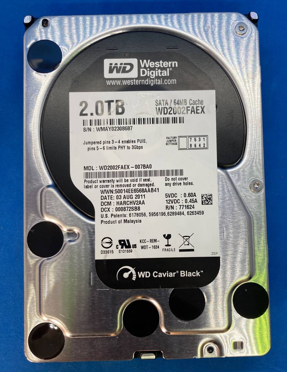 WD Black 2TB SATA　HDD WD2002FAEX　64MB cache_画像1