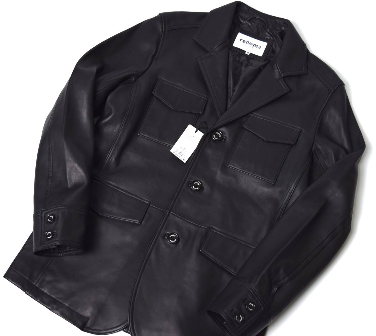 人気ブランドを HOMME renoma 新品 レノマ 黒 M ラムレザージャケット