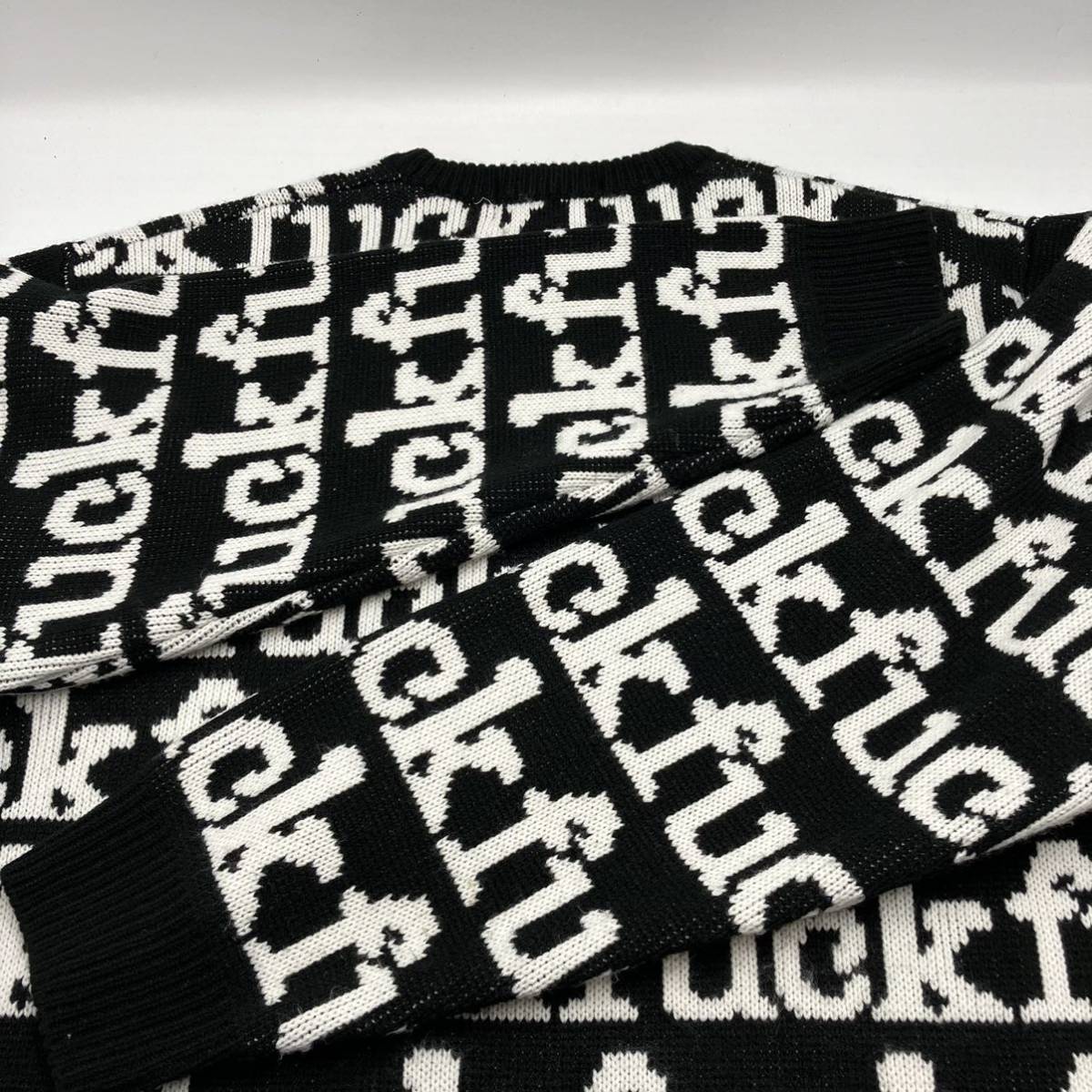 【L】 Supreme 2022FW Fuck Sweater knit Black シュプリーム ファック 総柄 セーター ニット ブラック F315_画像6