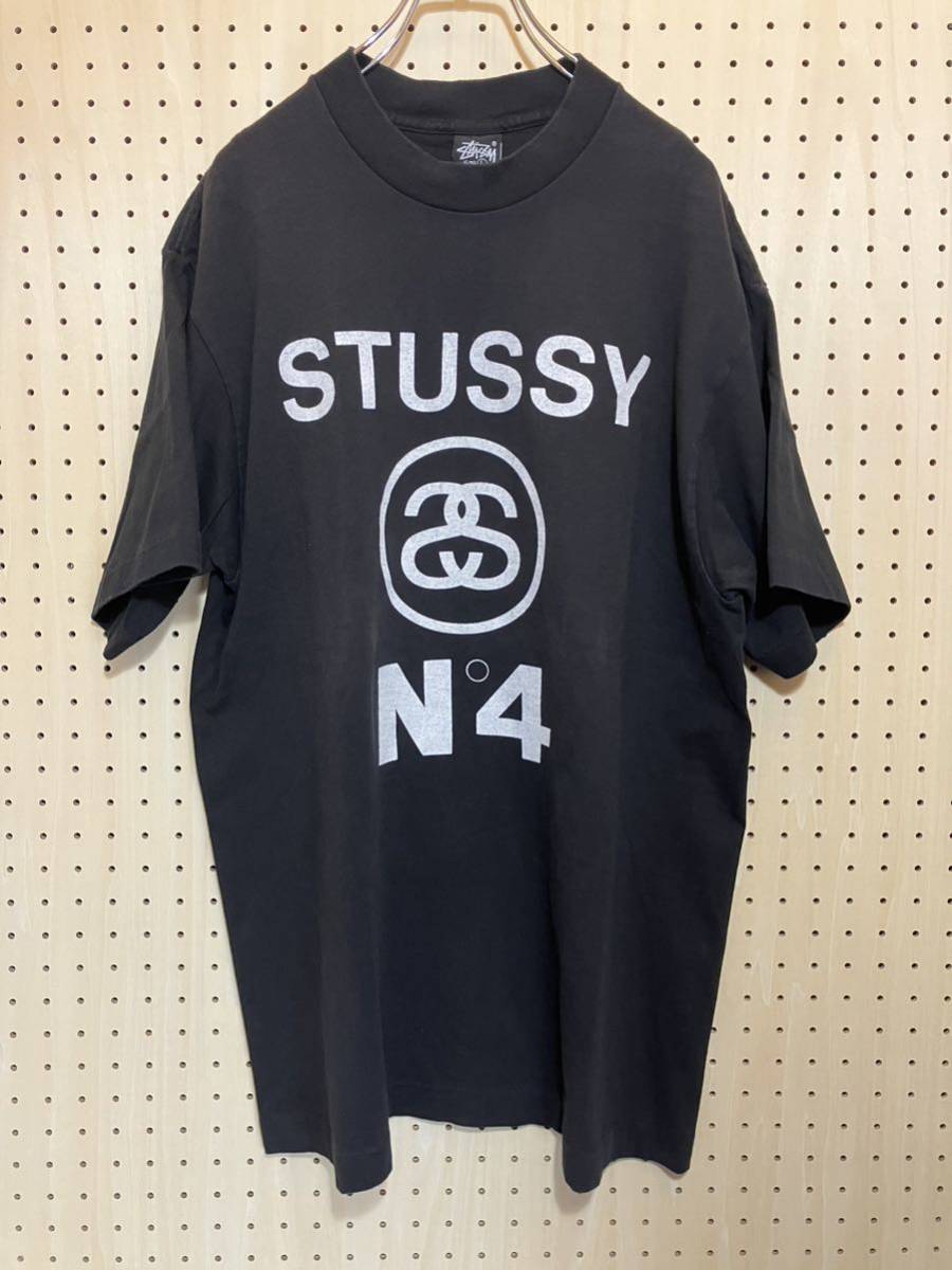 【L】80s old stussy print tee CHANEL N° 4 black 80年代 オールド ステューシー プリント Tシャツ 黒タグ シャネル ロゴ ブラック F277_画像1