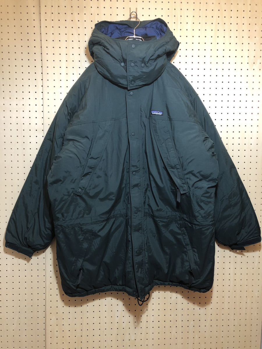 【XL】90's Patagonia batting jacket coat green 90年代 パタゴニア 中綿 フード コート タイ製 グリーン F308_画像1