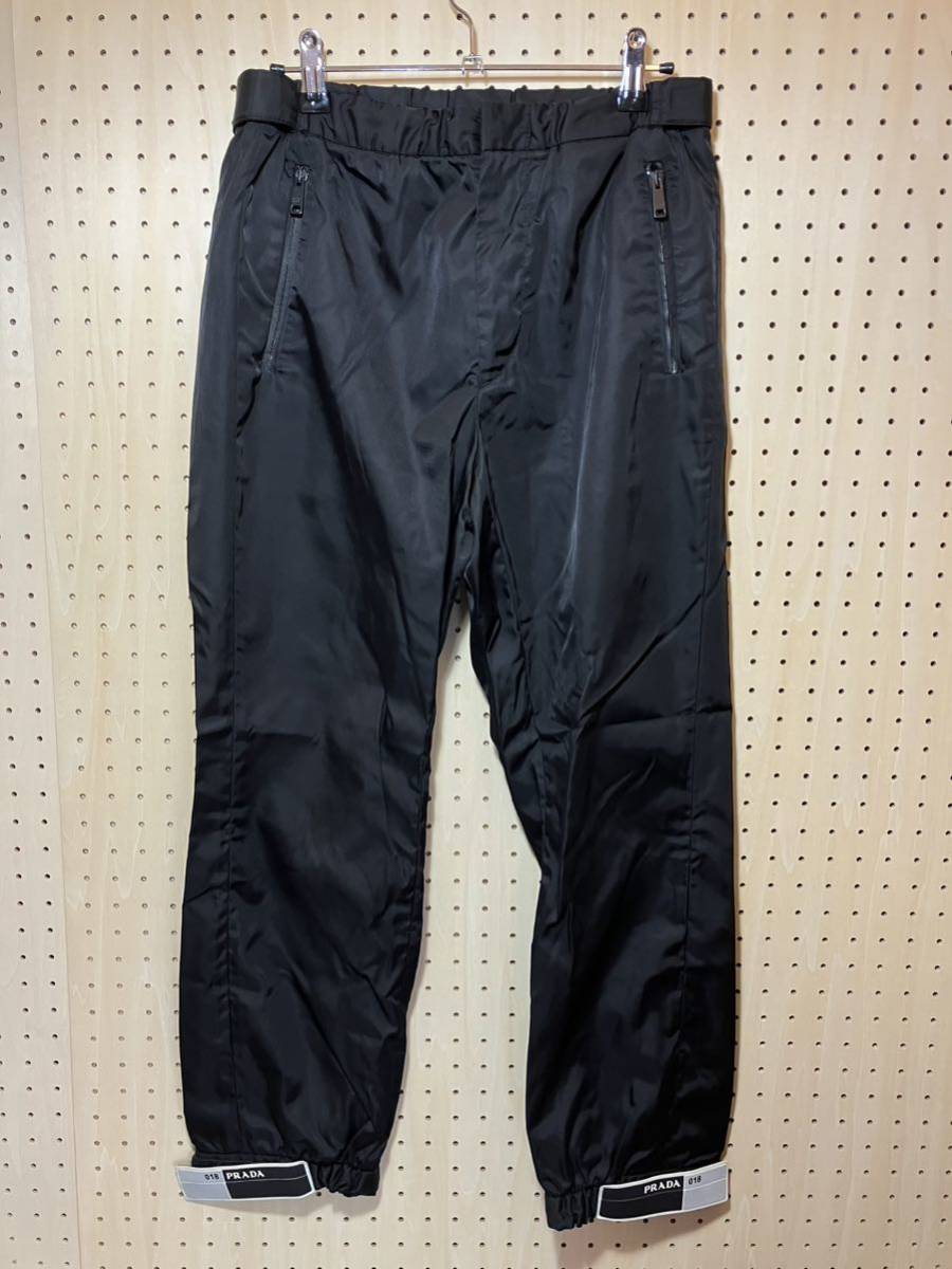 【44】 PRADA 2018SS nylon easy pants black プラダ ナイロン イージー パンツ ラバーパッチ ブラック メンズ レシート付 F313_画像1
