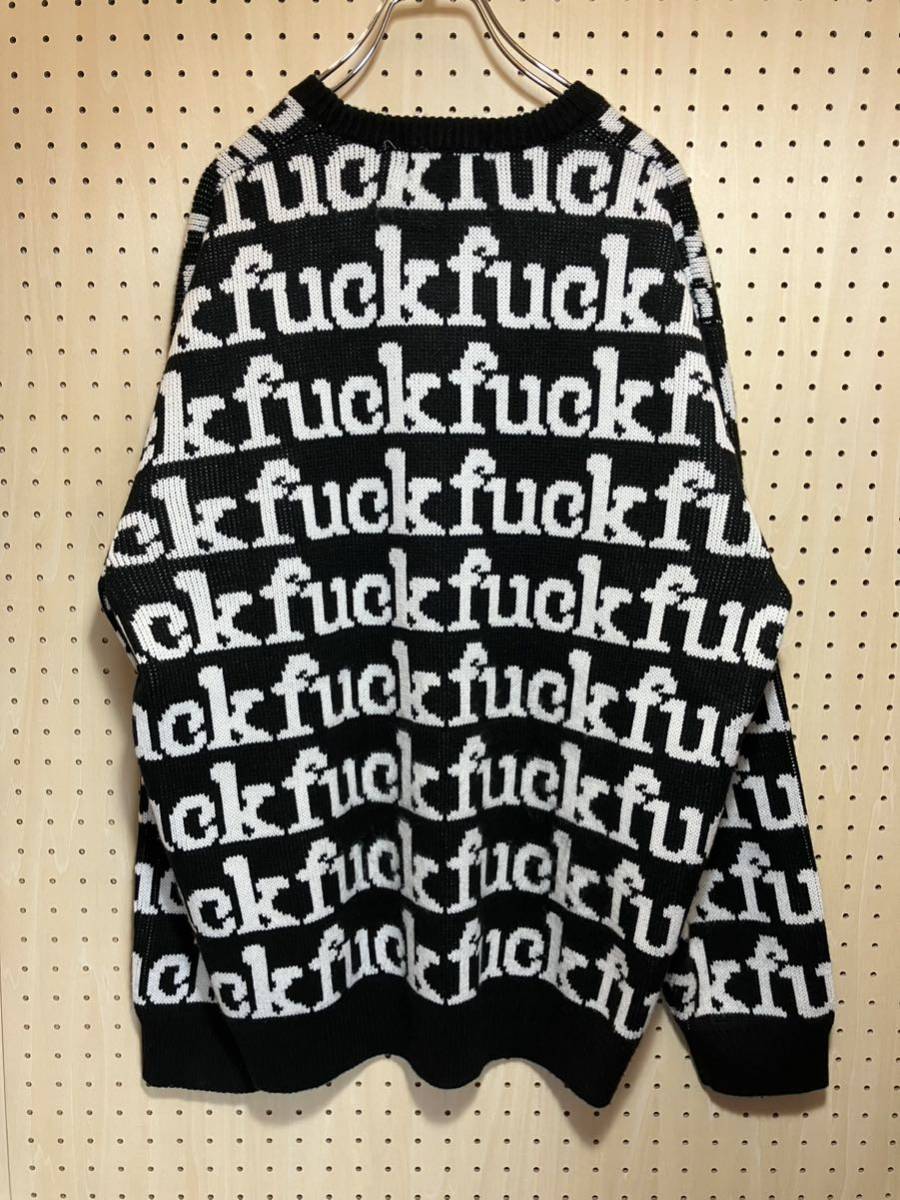 【L】 Supreme 2022FW Fuck Sweater knit Black シュプリーム ファック 総柄 セーター ニット ブラック F315_画像2