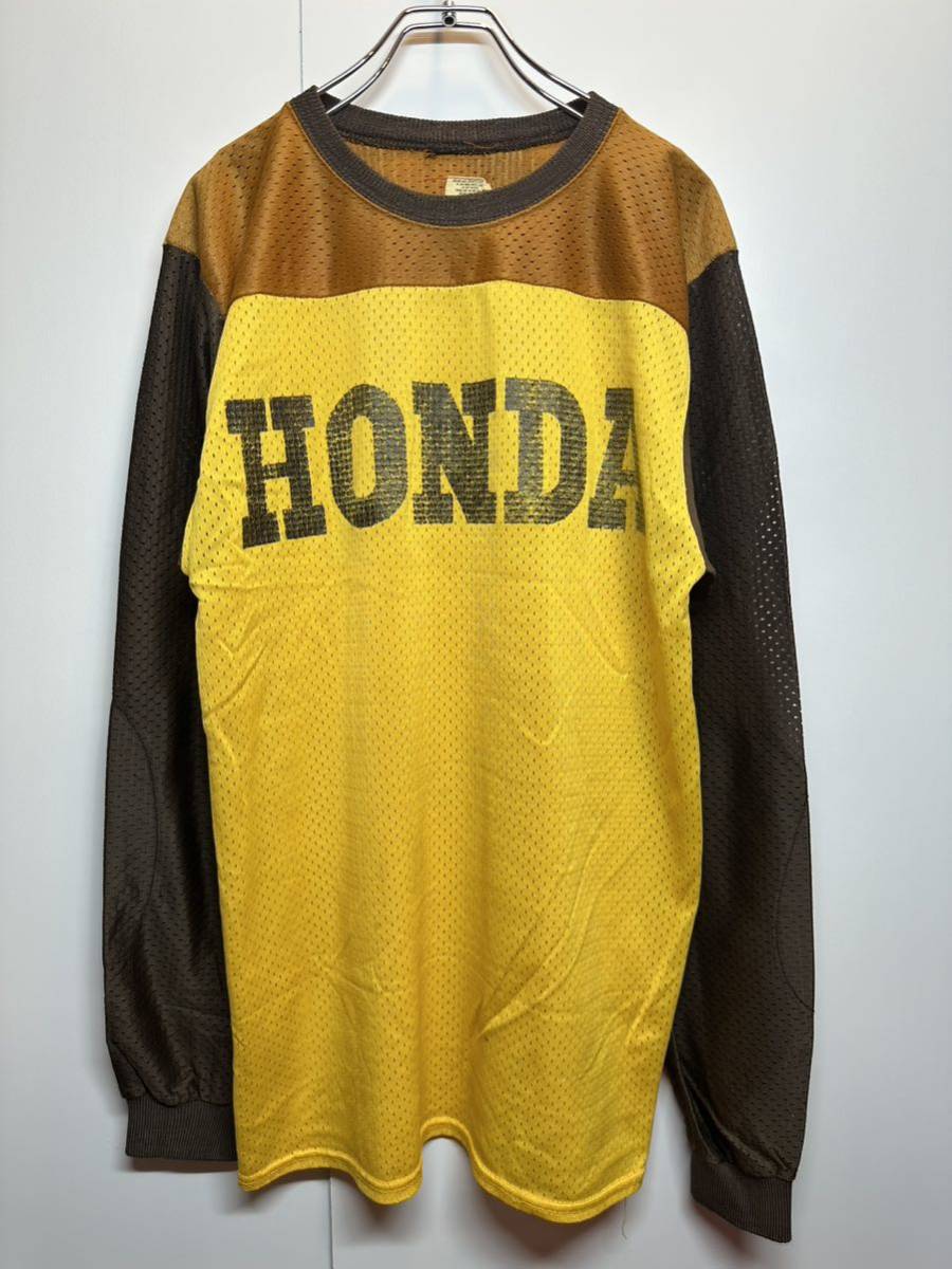 【M】VINTAGE 70's HONDA Motocross mesh Jersey brown USA 70年代 ヴィンテージ ホンダ モトクロス メッシュ ジャージ ブラウン F336_画像1