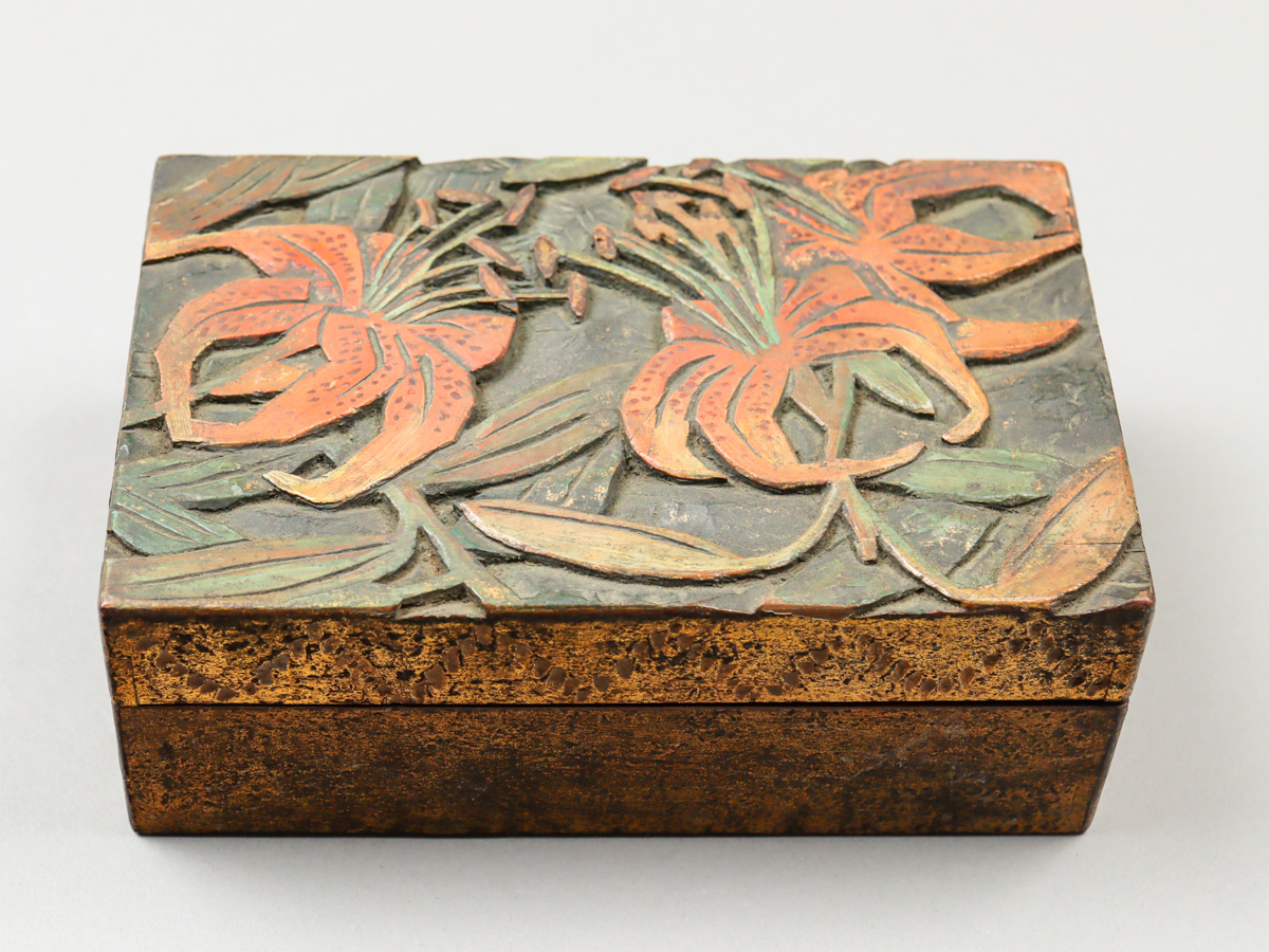 nOdE 農民美術 木彫 東洋蘭 小物入れ 蓋物 箱