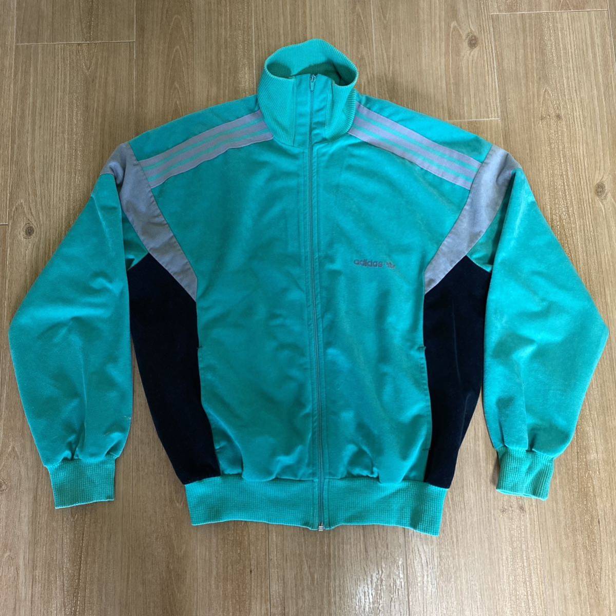 80s adidas ユーロアディダス チュニジア製 ベロア トラックジャケット ジャージトップス ヴィンテージ ビンテージ ベンテックス 西ドイツ_画像1