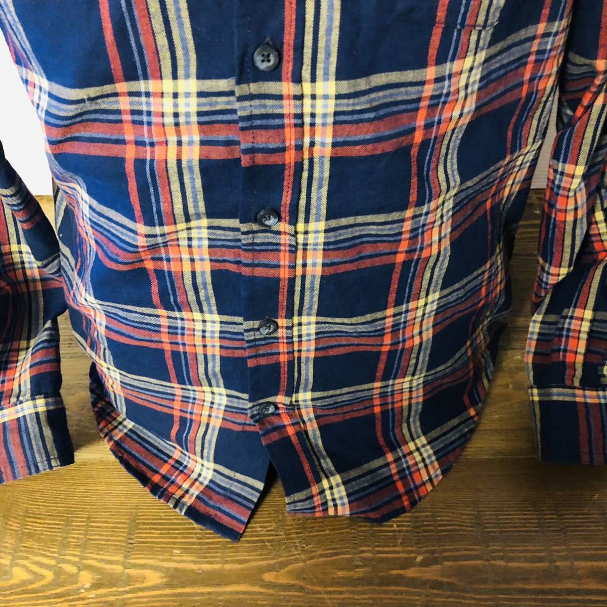 ラングラー Wrangler ユースXL チェック柄 レギュラーシャツ ネイビーの画像4