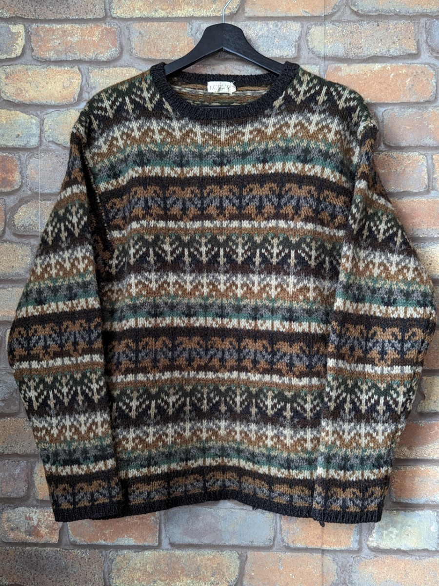 ☆90’s☆ J.CREW HandKnitSweater 巨人タグ ビンテージ ジェイクルー ハンドニット セーター 総柄 ウール 90年代