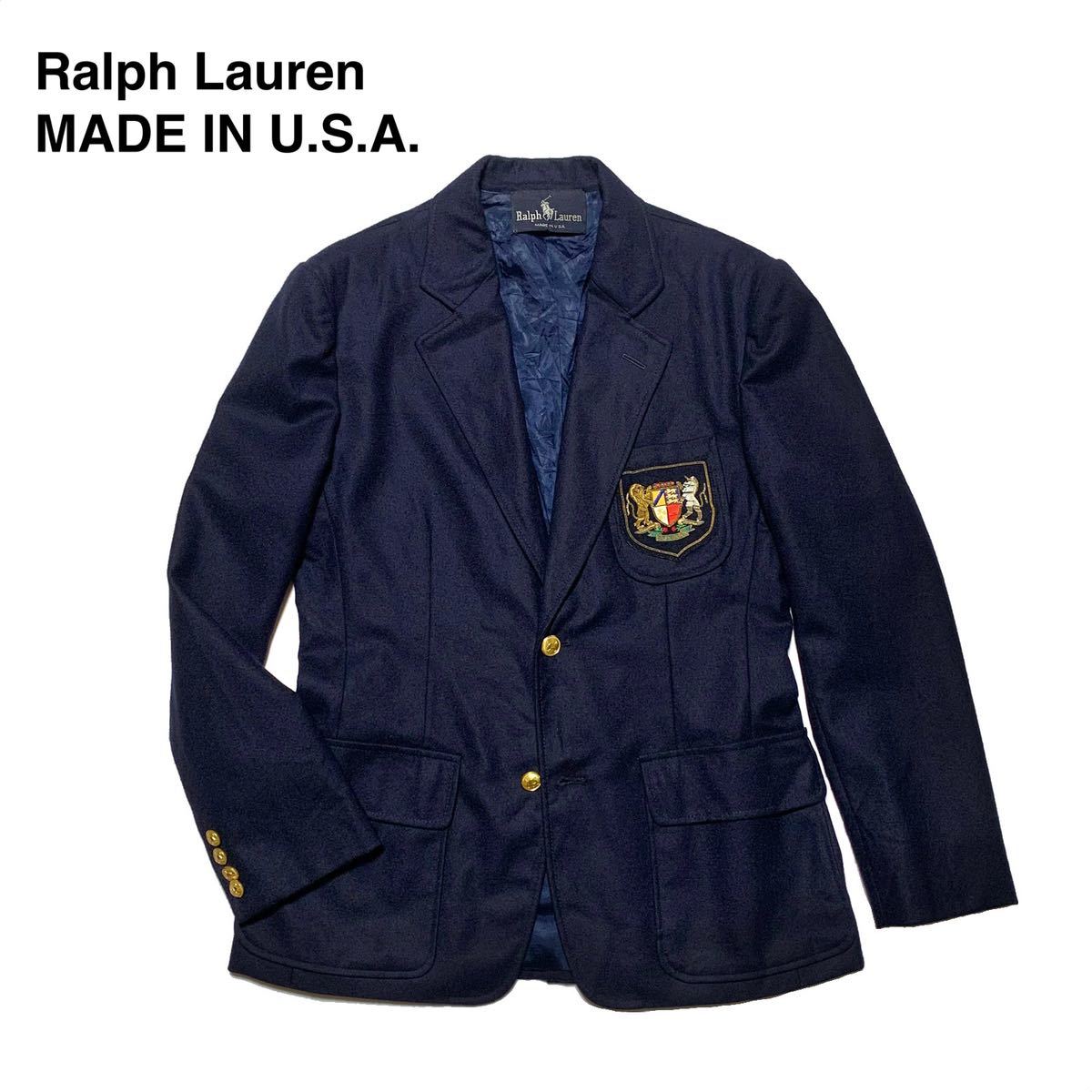 ☆良品 ラルフローレン Ralph Lauren ヴィンテージ 金ボタン テーラードジャケット ブレザー 濃紺 USA製 紺ブレ トラッド プレッピー 古着_画像1