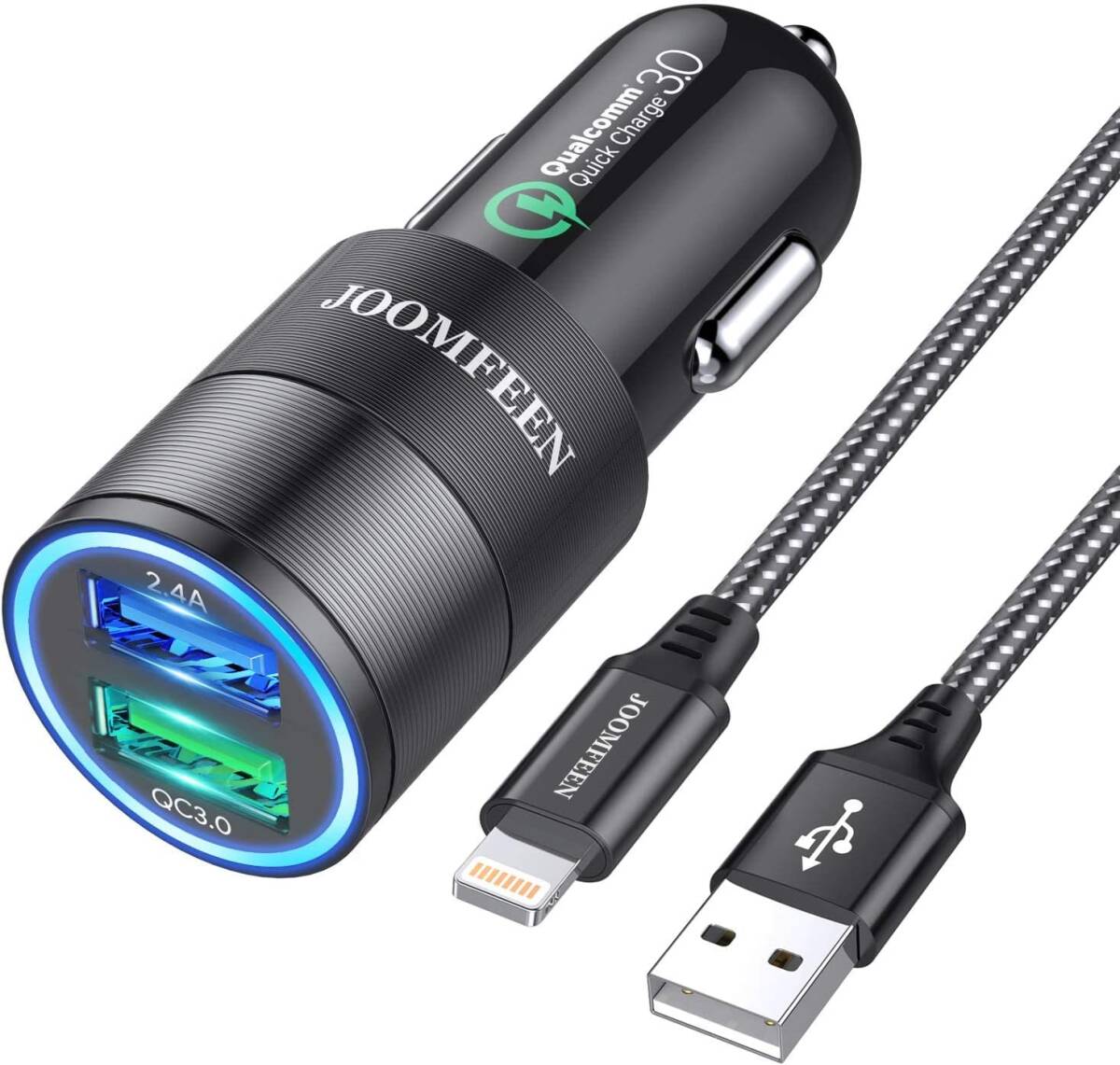  black + lightning [Quick Charge 3.0]JOOMFEEN in-vehicle charger 2usb port cigar socket charger si