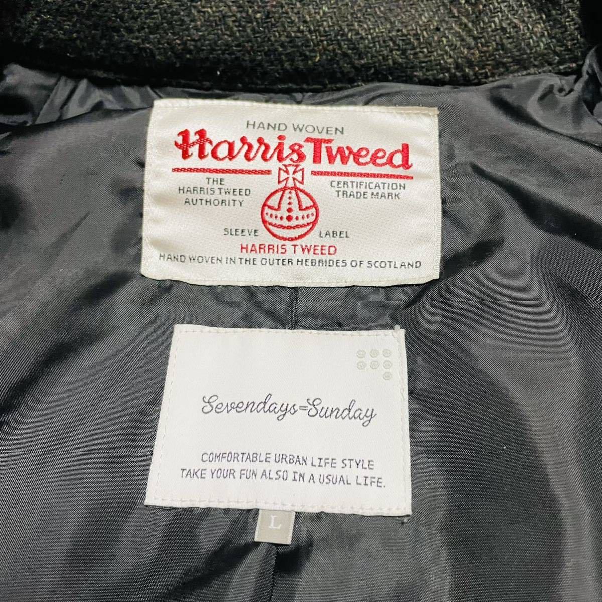 極美品 HARRIS TWEED×SEVENDAYS=SUNDAY ハリスツイード セブンデイズサンデー ブルゾン 切替 ウール チェック ヘリンボーン Lサイズ _画像8