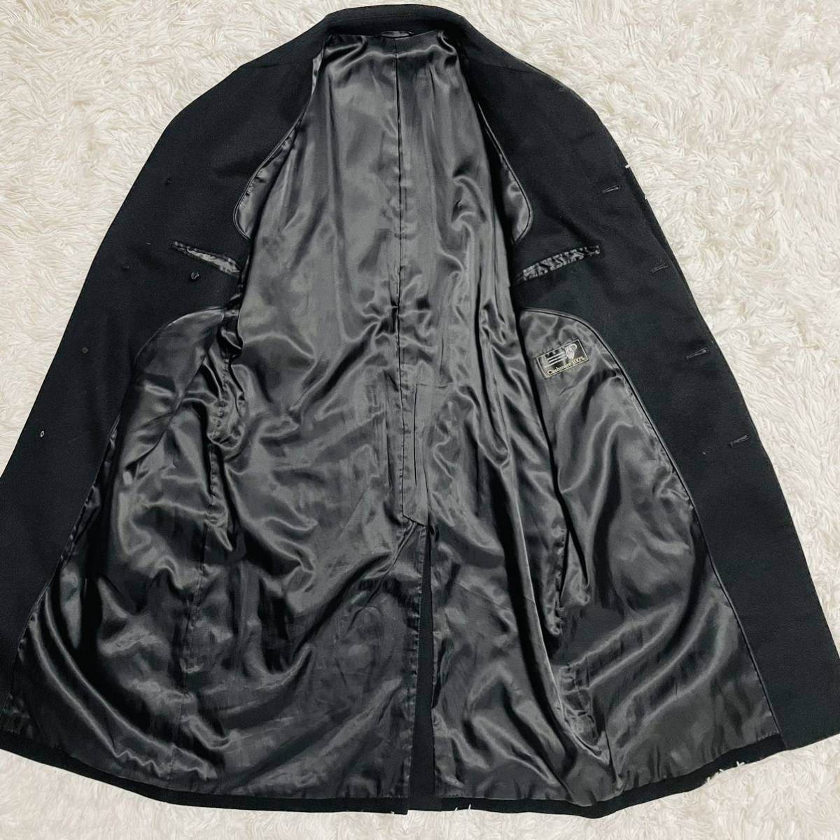 極美品 ピュアカシミヤ ステンカラーコート 比翼仕立て ロング丈 112cm ロングコート 黒 ブラック pure cashmere カシミヤ100% XLくらい_画像5