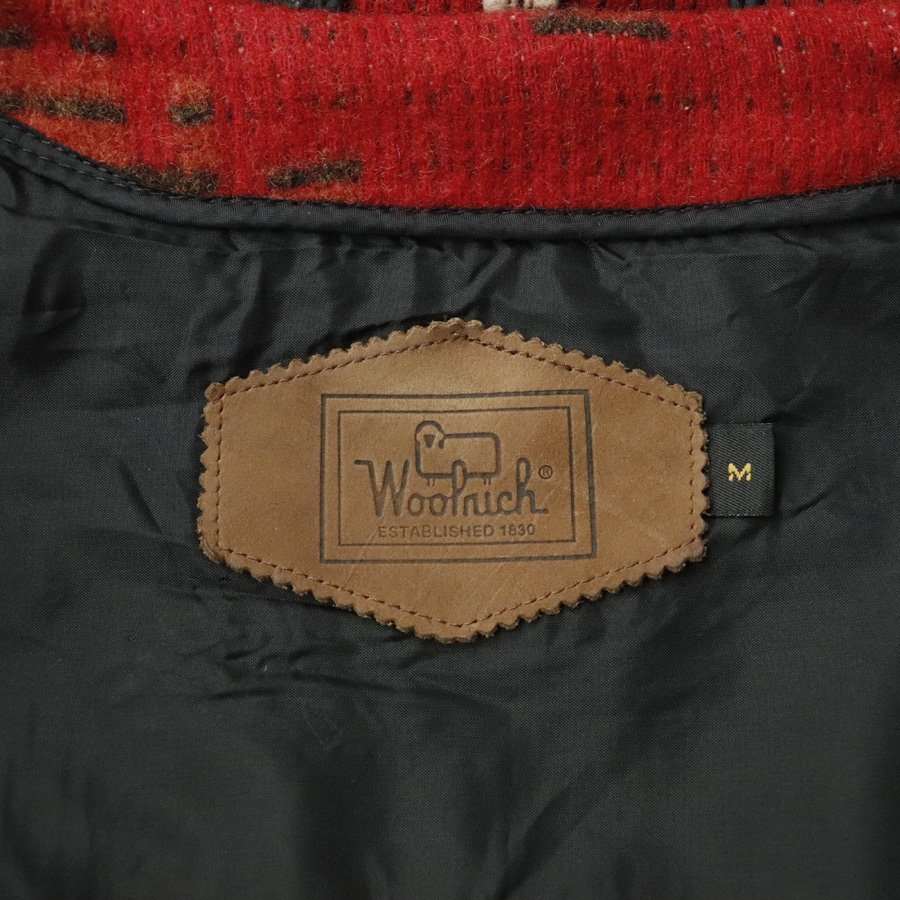 【80年代 レア物！】美品 USA アメリカ製 Woolrich ウールリッチ ネイティブ メルトンウール フーデッドコート 赤 M マッキーノジャケット_画像6
