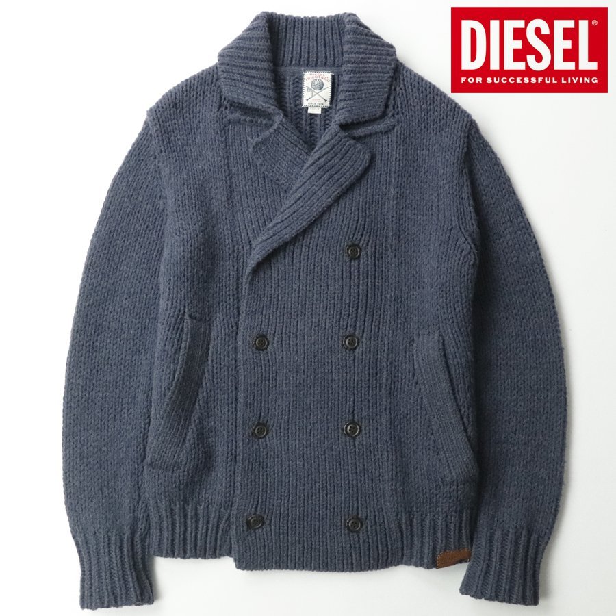 国内正規品 美品 DIESEL TRICOT ディーゼル ダブル ニットカーディガン ネイビー 紺 M セーター Pコート【相場価格￥42,900-】_画像1