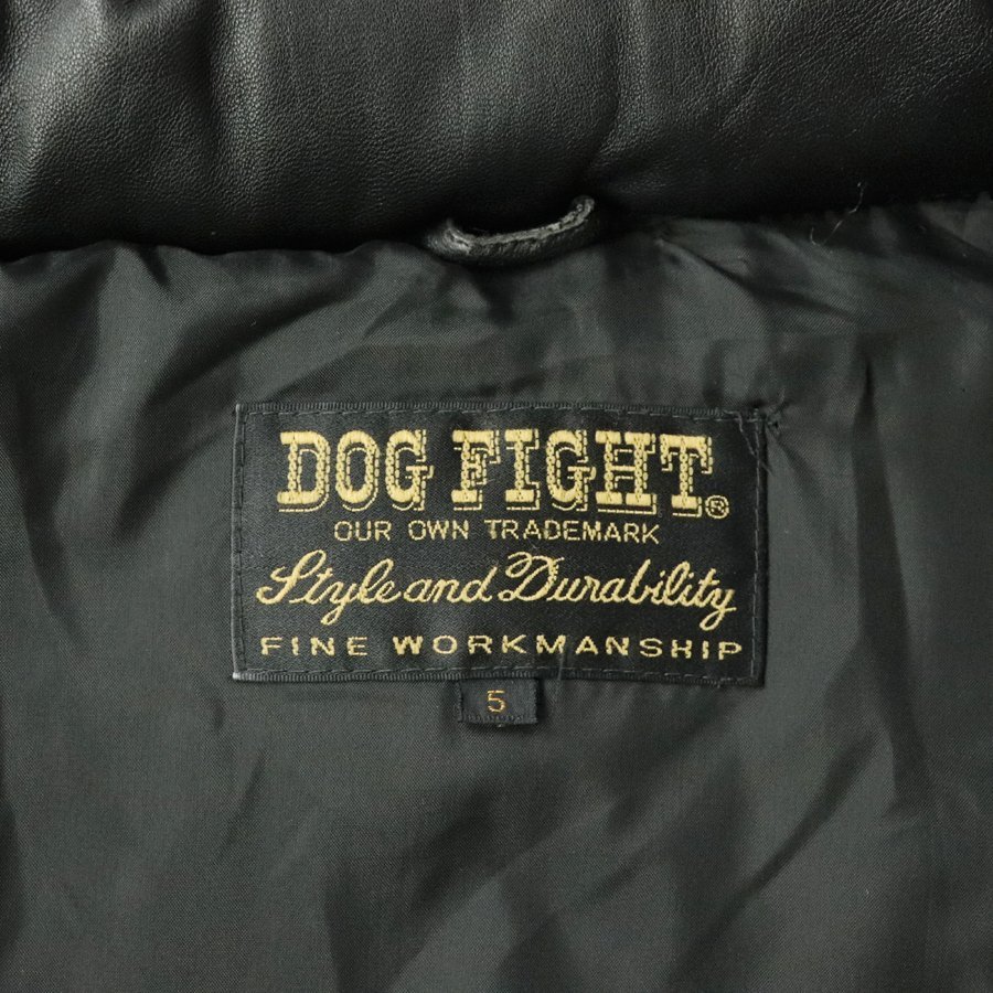 美品 上野商会 DOG FIGHT ドッグファイト 3447 羊革 オールレザー 肉厚 ダウンジャケット ブラック 黒 5 JP:2XL コート パーカ ミドル丈_画像5