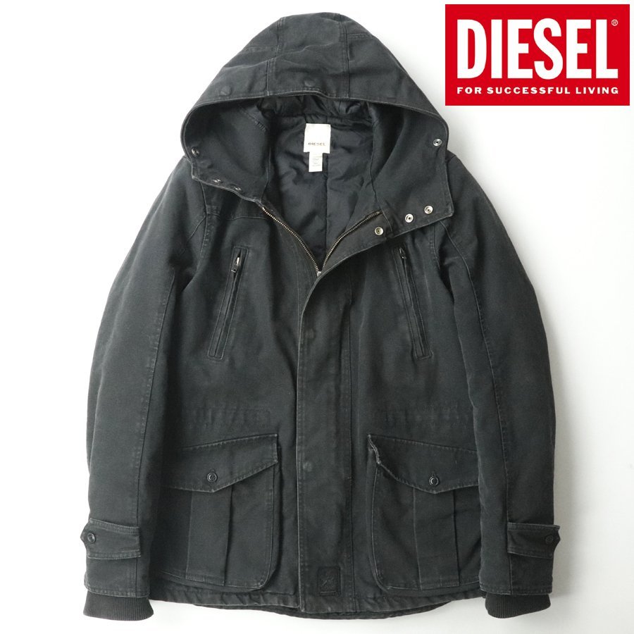 美品 DIESEL ディーゼル ユーズドコットン パディングジャケット ブラック 黒 L パーカ フライト 中綿【相場価格￥34,200-】_画像1