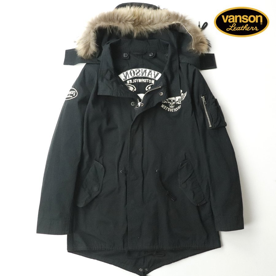 美品 VANSON LEATHERS バンソン ラクーンファー付き コットンツイル M-51 モッズコート 黒 ブラック XL【相場価格￥27,864-】-_画像1