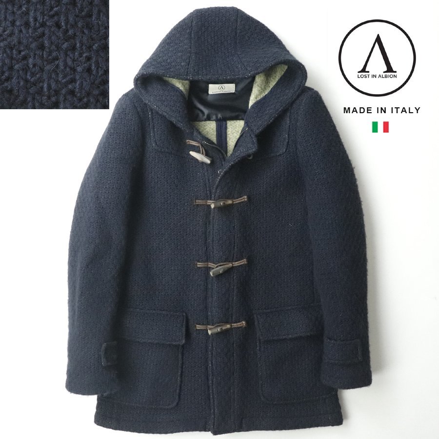  beautiful goods Italy made LOST IN ALBION Lost in aru vi on meat thickness knitted duffle coat dark blue navy 50/L [ market price price Y45,000-]