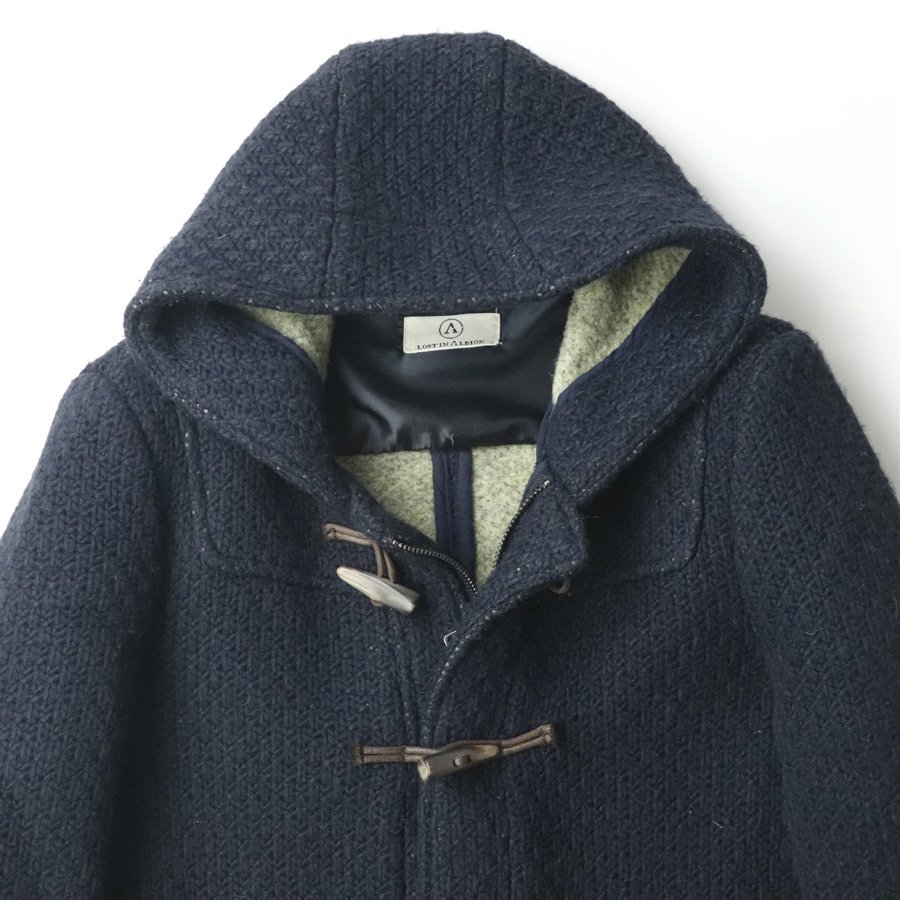  beautiful goods Italy made LOST IN ALBION Lost in aru vi on meat thickness knitted duffle coat dark blue navy 50/L [ market price price Y45,000-]