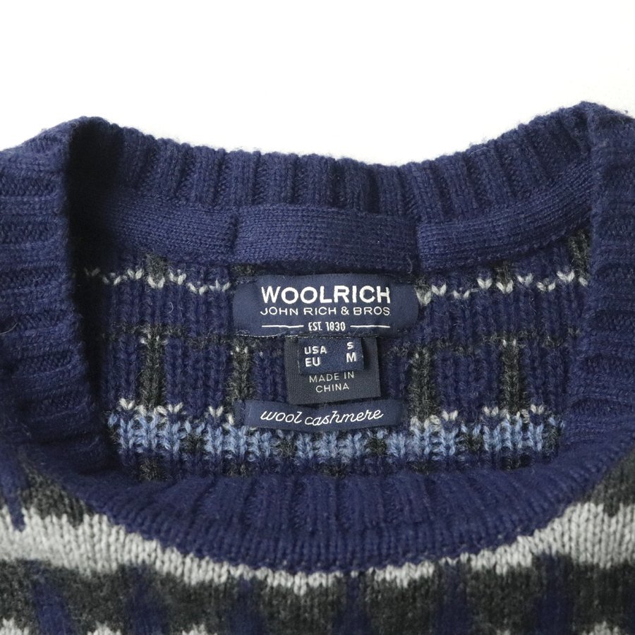 【プレミアムライン！】極美品 Woolrich JOHN RICH＆BROS ウールリッチ フェアアイル柄 クルーネック ニットセーター ネイビー 紺 S_画像5