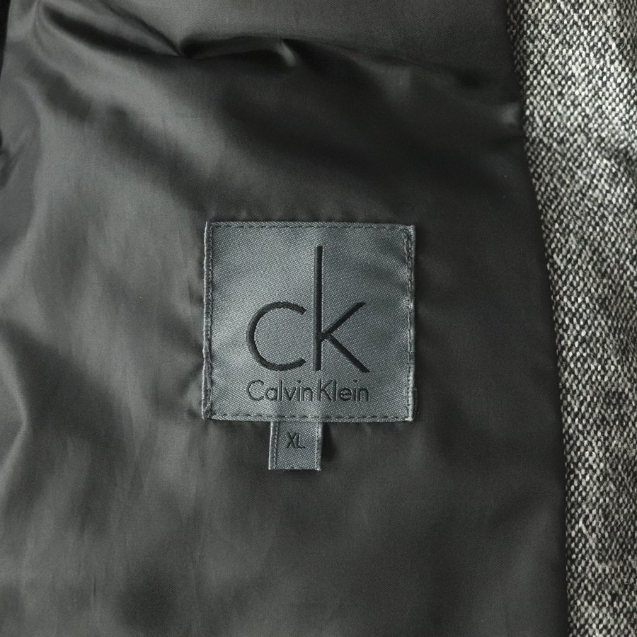 美品 オンワード樫山 CK Calvin Klein カルバンクライン ツイードウール フード付き ダウンジャケット パーカ XL【参考価格￥49,500-】_画像5