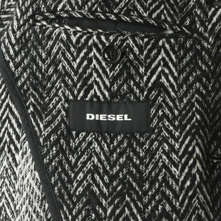  ultimate beautiful goods DIESEL diesel wool Blend herringbone cut off gran ji coat black x white 44 JP:S-M men's [ regular price Y62,000-]