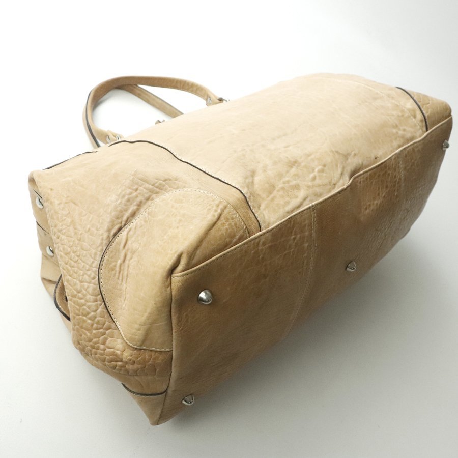  прекрасный товар Италия производства SORRENTO DE MARTINO натуральная кожа все кожа гладкая кожа сумка "Boston bag" бежевый унисекс [ справочная цена Y132,000-]