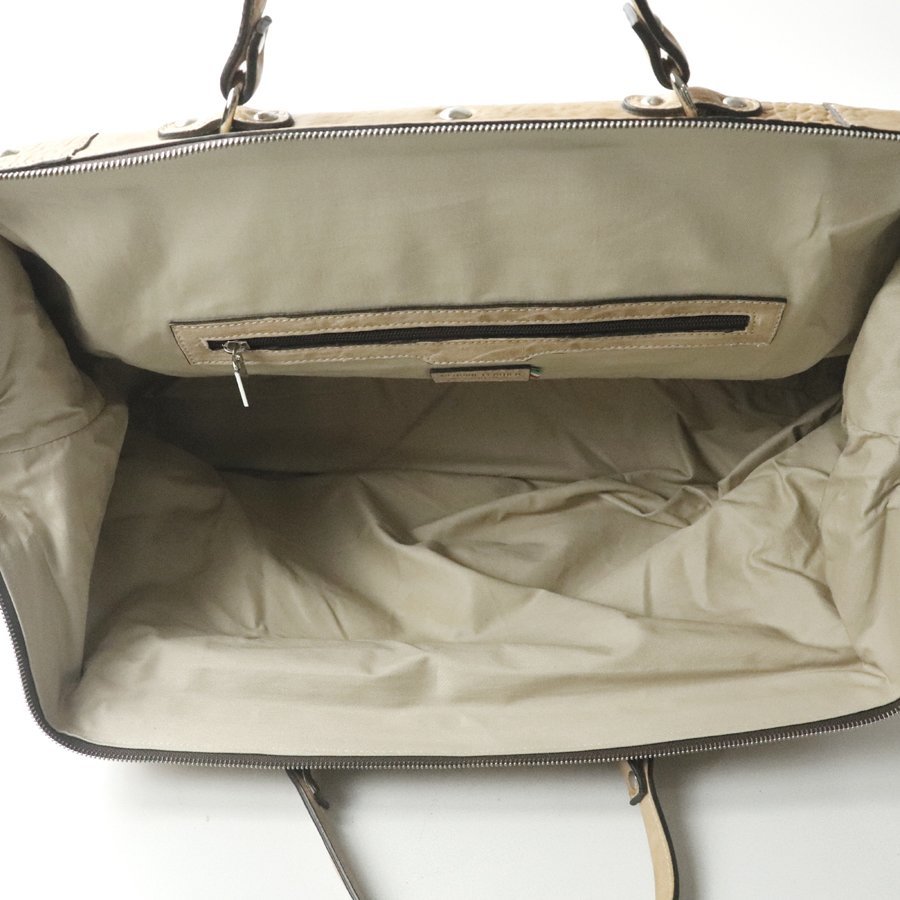  прекрасный товар Италия производства SORRENTO DE MARTINO натуральная кожа все кожа гладкая кожа сумка "Boston bag" бежевый унисекс [ справочная цена Y132,000-]