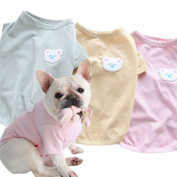 ピンクLサイズ◆【残り数枚】犬服 中型犬用 ドッグウェア くまさん ボーダー柄 Tシャツ カットソー 新作 ペット 新品 春 夏 秋 冬 犬用品_画像5