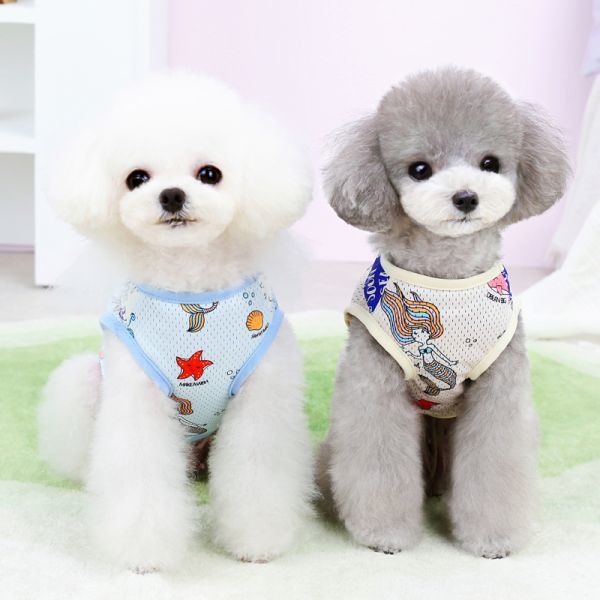 薄っすらピンクMサイズ◆【残り数枚】犬服 メッシュ タンクトップ マリン柄 カットソー シャツ 新品 トップス 新作 ドッグ 海 魚 ペット_画像5