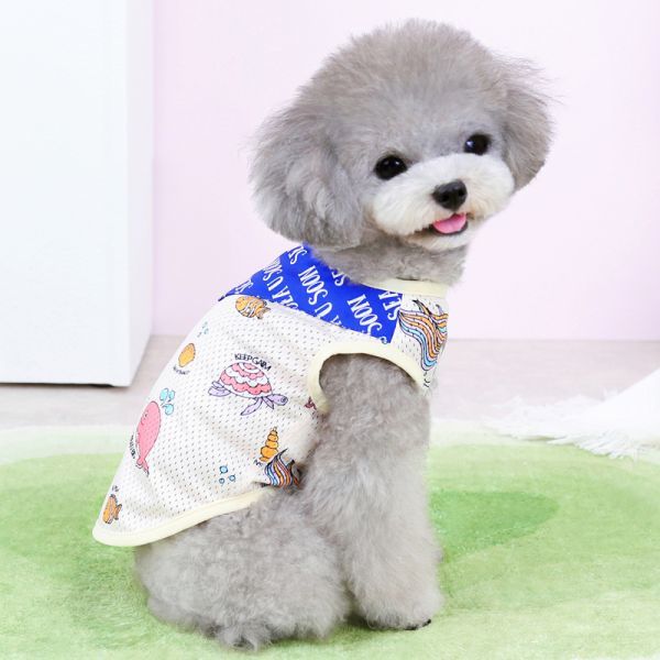 アクアLサイズ◆【残り数枚】犬服 メッシュ タンクトップ マリン柄 カットソー シャツ 新品 トップス 新作 ドッグ 海 魚 ペット_画像8