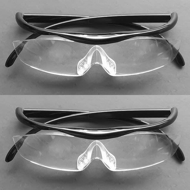 メガネ型 拡大鏡 1.8倍 軽量グラス オーバーグラス対応 ルーペめがね 眼鏡 ハンズフリー フリーサイズ 男女兼用 黒の2本セット 送料無料_画像1