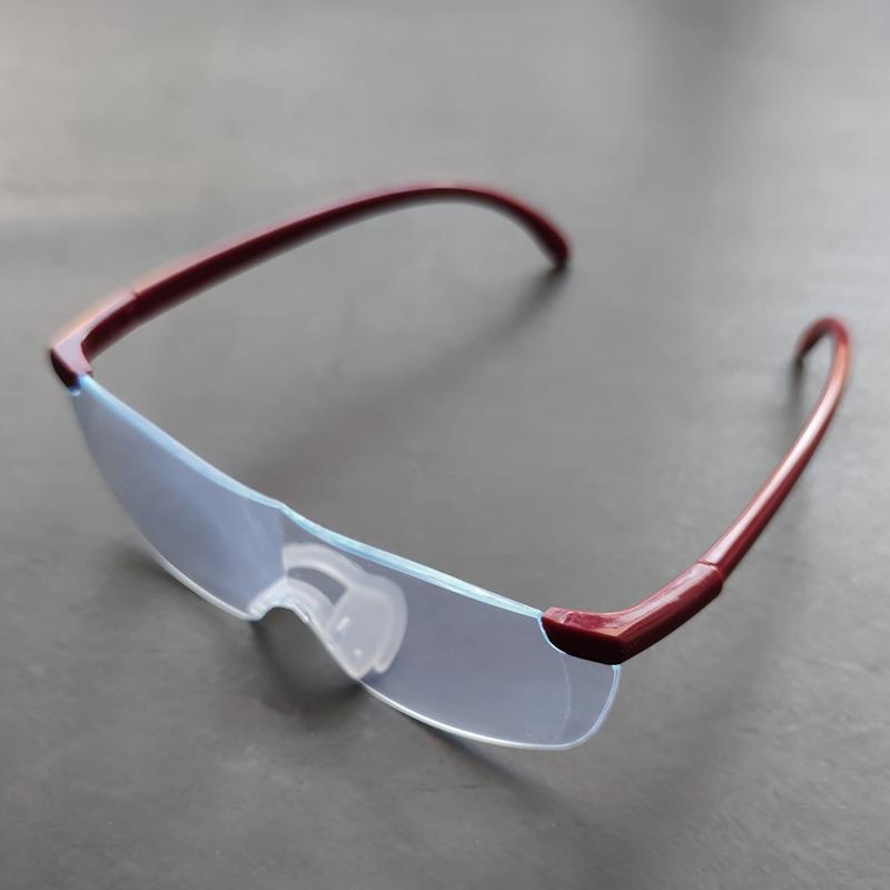 特価 メガネ型 拡大鏡 1.6倍 軽量グラス オーバーグラス対応 ルーペめがね 眼鏡 ブルーライトカット 男女兼用 赤色 枠無 送料無料_画像2