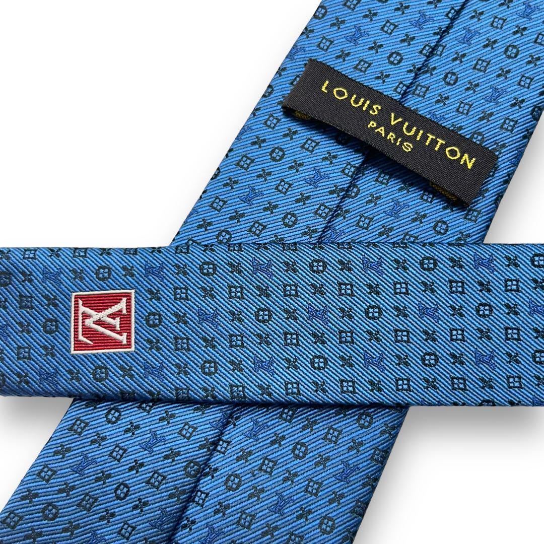 極美品 LOUIS VUITTON ルイヴィトン ネクタイ モノグラム 青系 青色 ブルー 総柄 紳士服 スーツ メンズ 高級 ブランド ビジネス_画像6