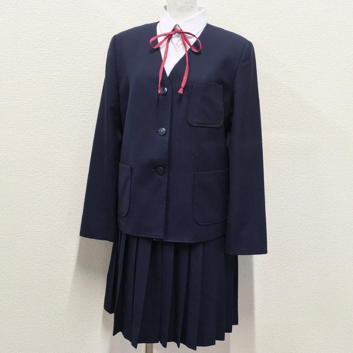 A505/(中古)兵庫・広島方面 女子制服4点 /校名不明/165A/W66/イートン型ブレザー/冬スカート/MICHEL KLEIN/冬服/紺/中学校/高校/学生服_画像1