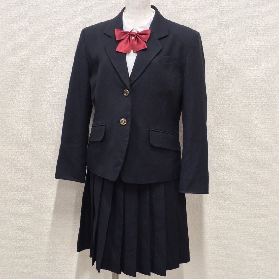 A492/T(中古)茨城県 石岡第二高校 女子制服4点 /旧制服/M/W63/ブレザー/ブラウス/スカート/リボン/SCHOOLTIGERα/冬服/学生服/卒業生品_画像1