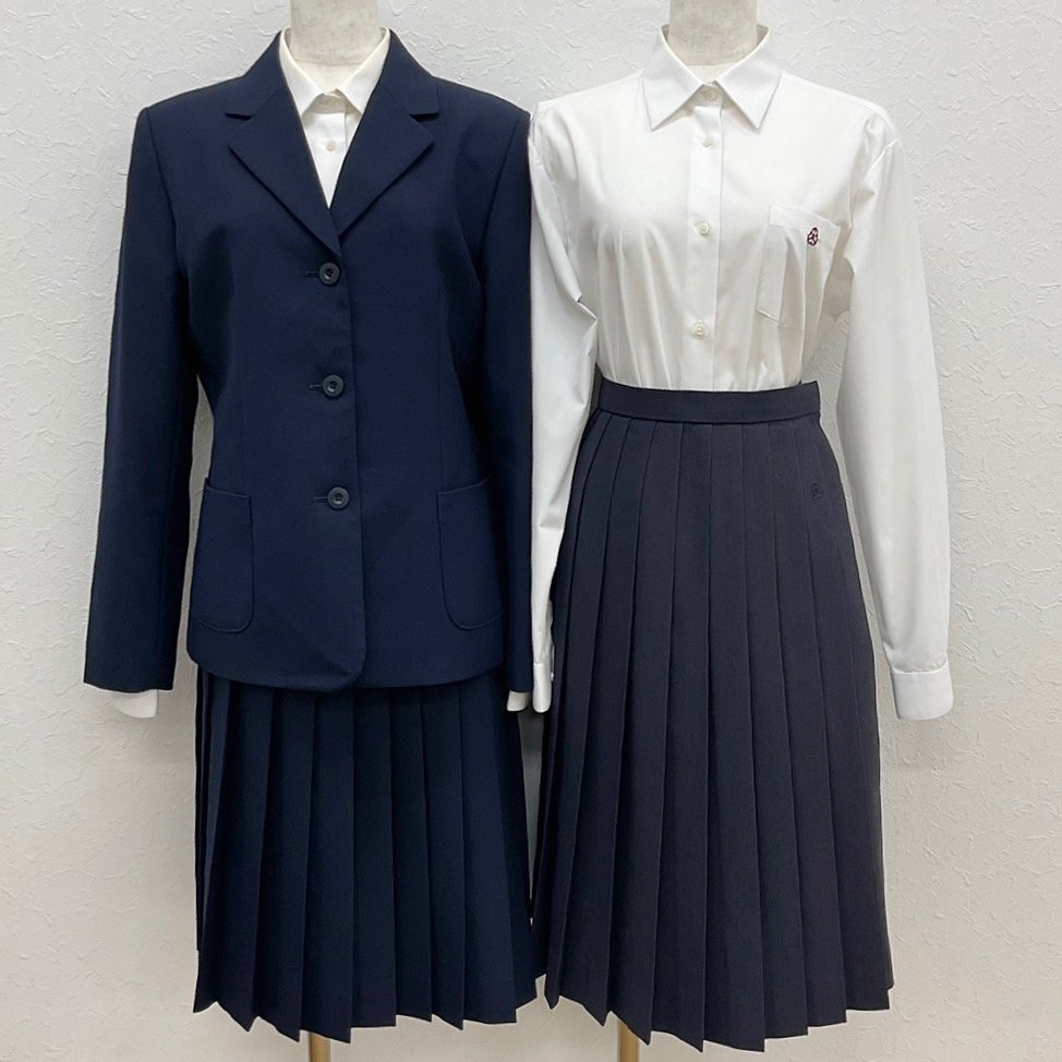 U418/T (中古) 新潟県 新津高校 女子制服5点 /旧制服/170A/170/W66/丈63/ブレザー/ブラウス/夏冬スカート/紺/KANKO/女子学生服/卒業生品/