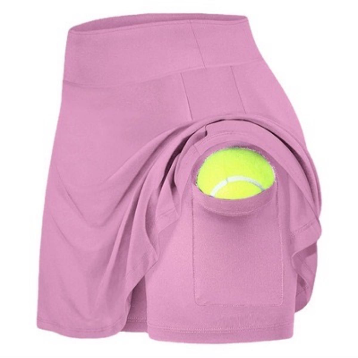 スコート　テニス　プリーツスカート　スポーツ トレーニング　ポケット付き　テニススカート ピンク M