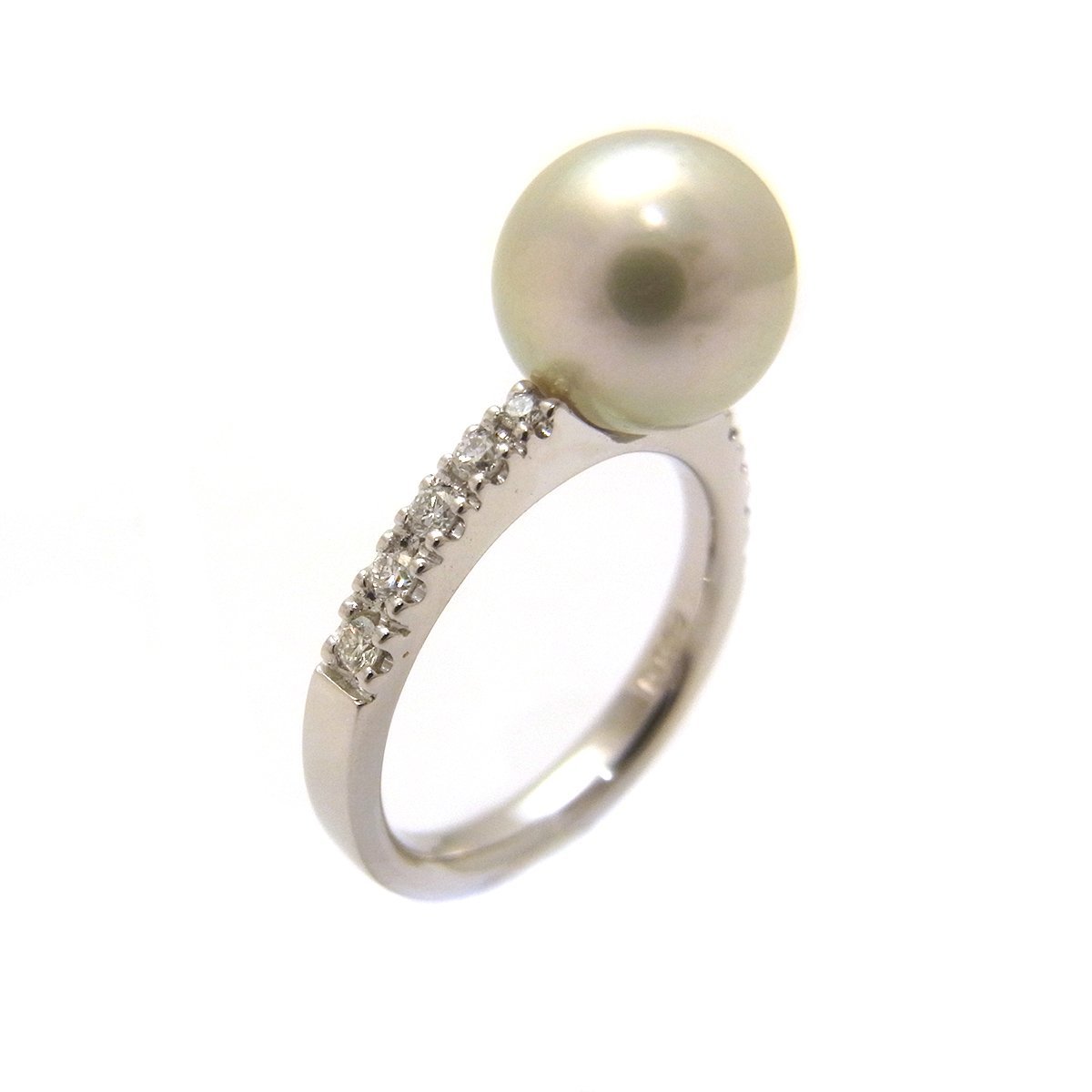 [SA rank / new goods finishing settled ]Pt900 pearl ring 9.6mm D0.19ct 6.5g 12 number platinum White Butterfly pearl diamond ring jewelry so-ting memory 
