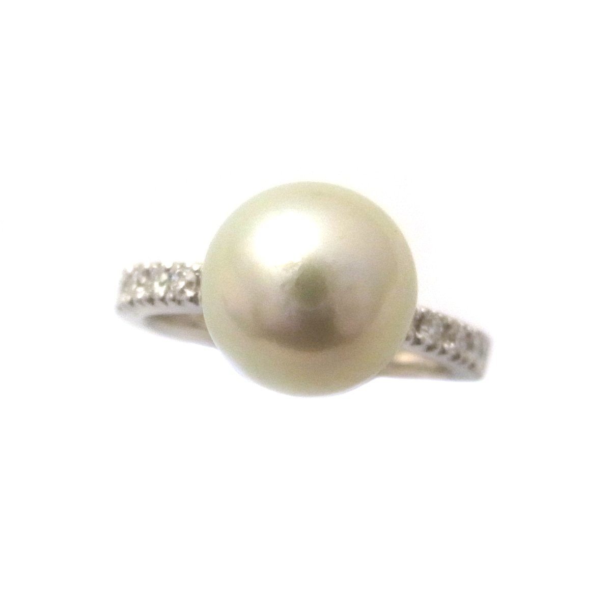 [SA rank / new goods finishing settled ]Pt900 pearl ring 9.6mm D0.19ct 6.5g 12 number platinum White Butterfly pearl diamond ring jewelry so-ting memory 