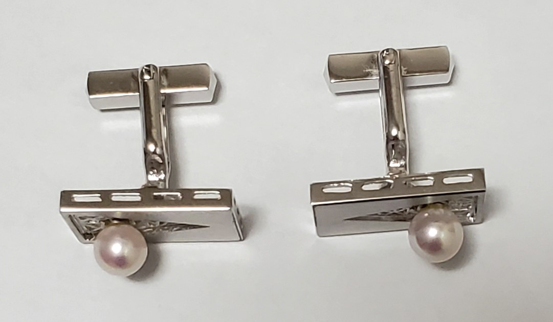 真珠 SILVER シルバー刻印あり カフスボタン  メンズ  9,4ｇ 美品の画像3