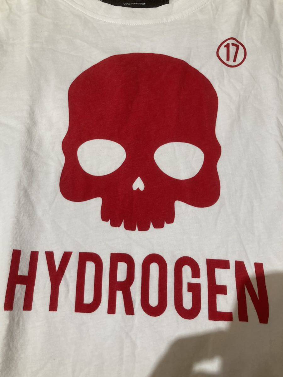 №597/HYDROGEN白プリント赤ドクロ TシャツL_画像2