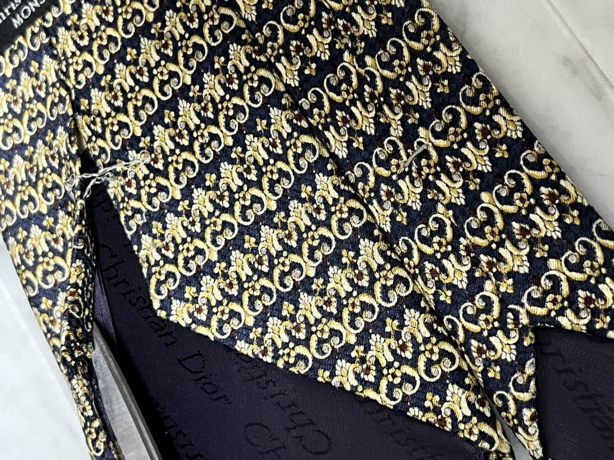 699円～ Christian Dior ネクタイ パターン柄 ネイビー イエロー系 総柄の画像5