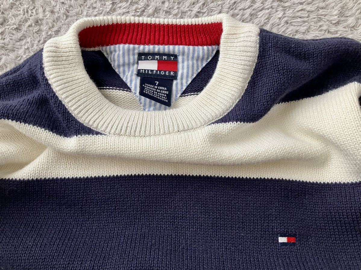 美品 TOMMY HILFIGER トミーヒルフィガー ニット セーター ボーダー 長袖 サイズ7 ユニセックス 男女兼用_画像3