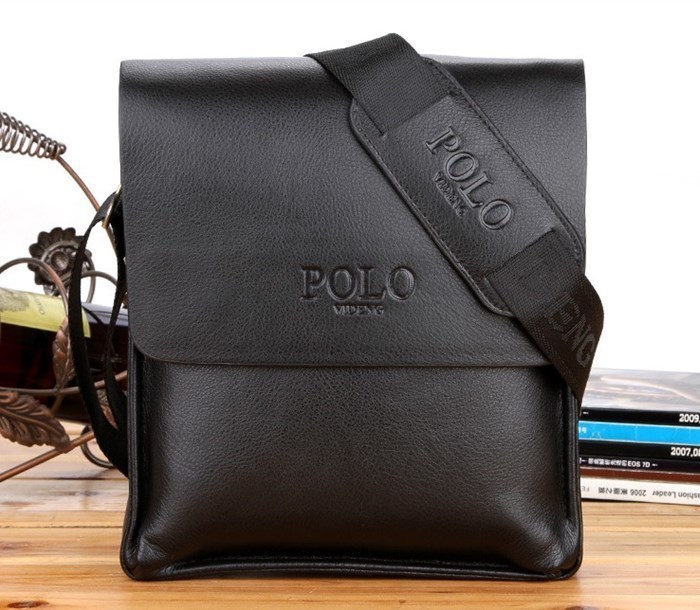 1円～ 新品 メンズ POLO VIDENG ショルダーバッグ ブラック ☆黒 縦型 高級PUレザー 大人気 ブランド多機能 防水 耐久 抗菌 上質 質感 格安_画像1