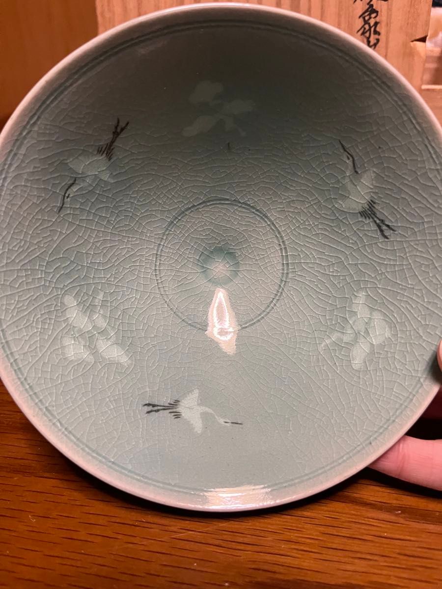 高麗青磁 平茶碗 象嵌 東月 茶道具 骨董 茶器 韓国