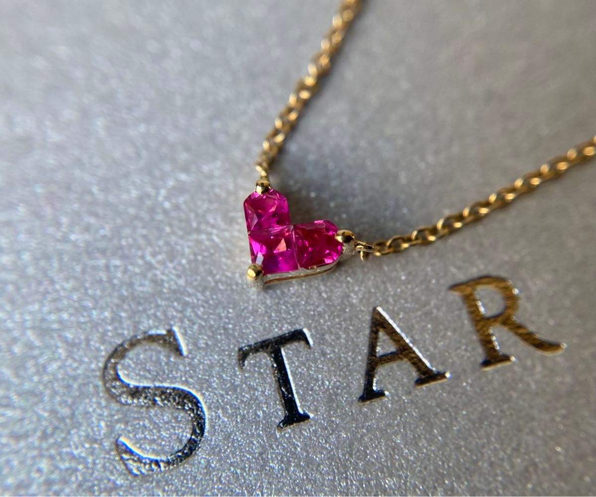 STAR JEWELRY  スタージュエリー　3Pルビー　0.13ct  ミステリアス・ハート　イエローゴールドネックレス　k18