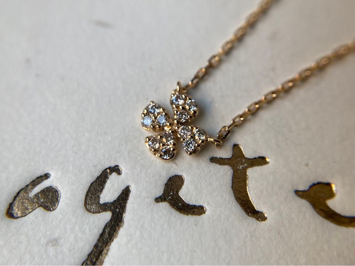【お値段交渉後は必ずご購入ください】アガット　パヴェ・ダイヤモンド　四つ葉のクローバー　イエローゴールド　ネックレス　k18