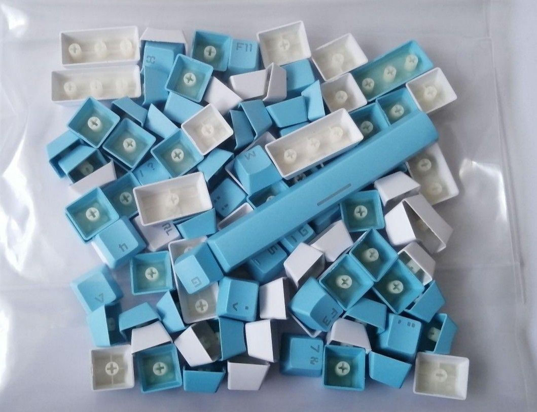 2色 青 ホワイト　キートップ　キーキャップ　自作キーボードキャップ　keycaps