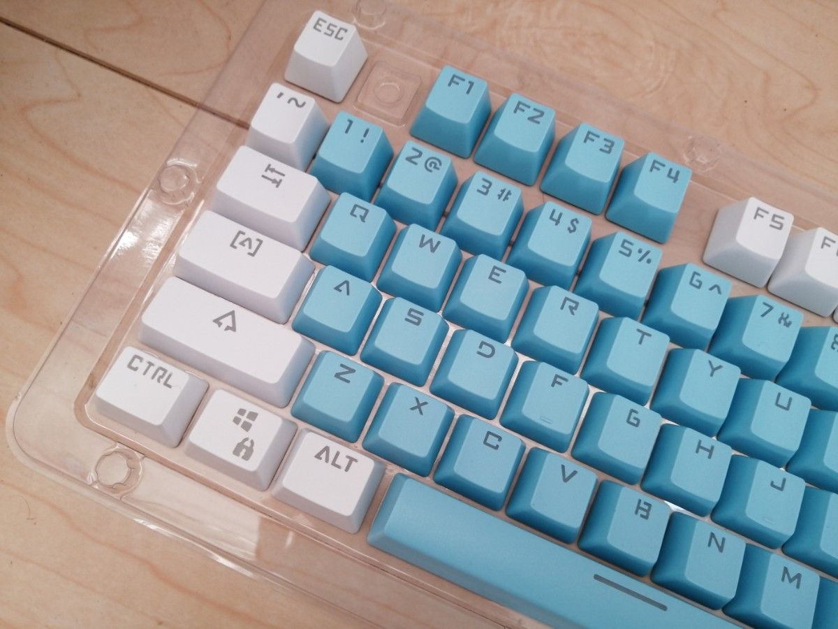 2色 青 ホワイト　キートップ　キーキャップ　自作キーボードキャップ　keycaps
